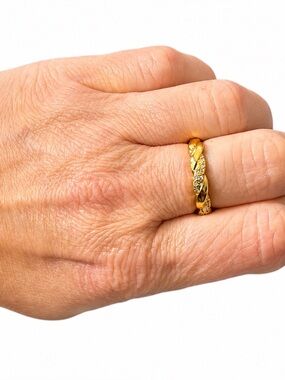 18K Gold Plated Braided Twist Pavé Band Ring Size 7 New